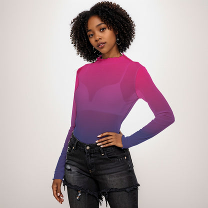 Vibrant Ombre Mesh Long Sleeve Tee - Respectez Le Code