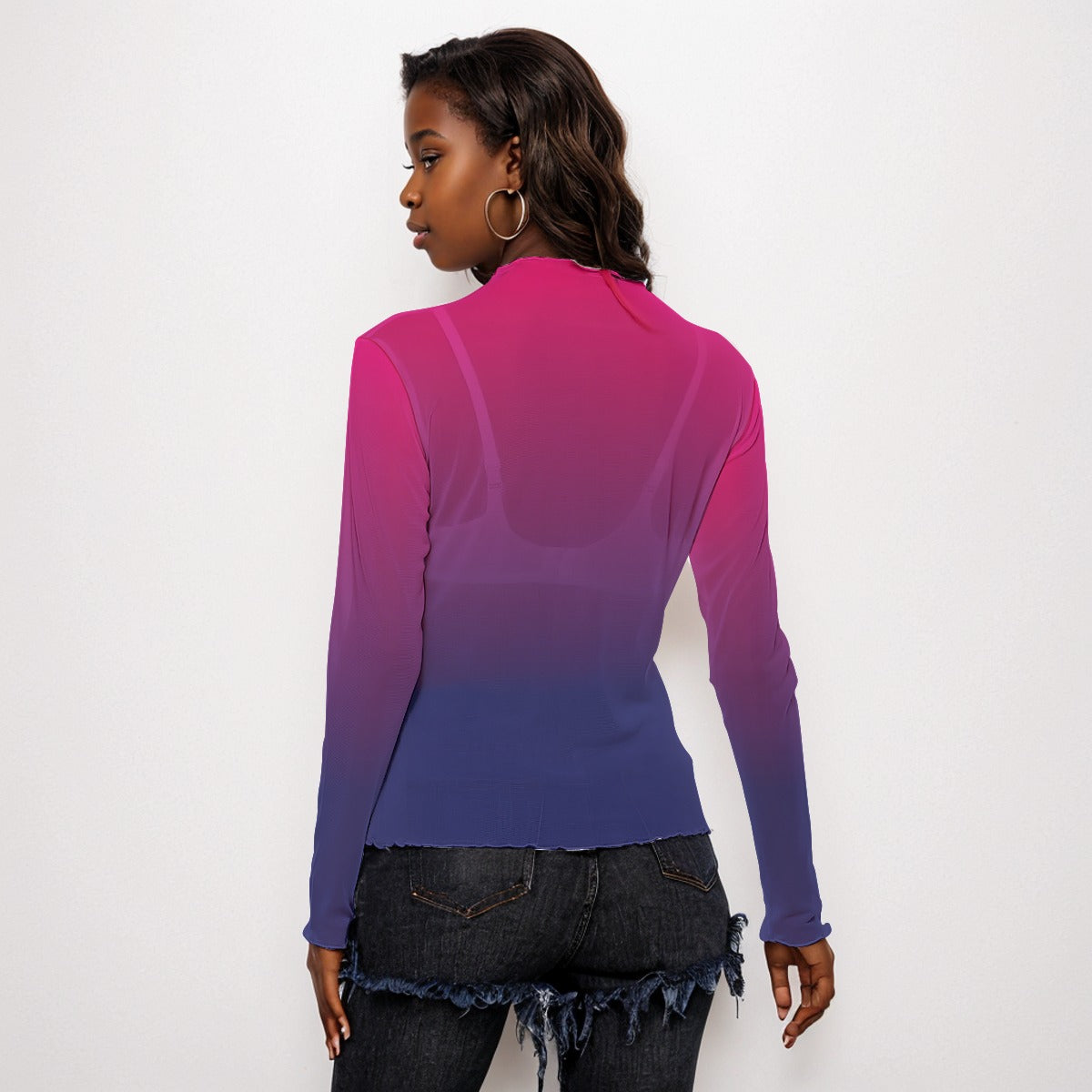 Vibrant Ombre Mesh Long Sleeve Tee - Respectez Le Code