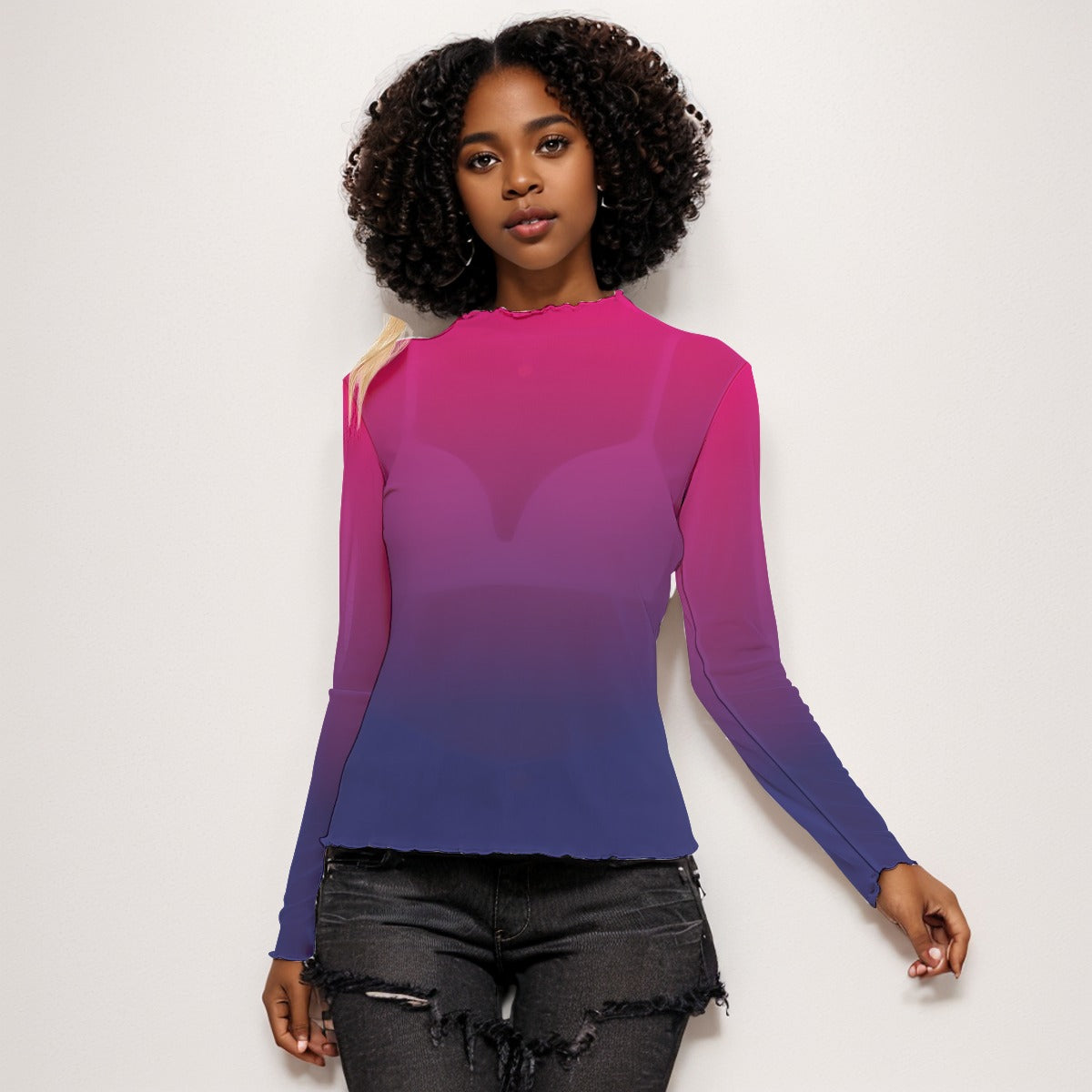 Vibrant Ombre Mesh Long Sleeve Tee - Respectez Le Code