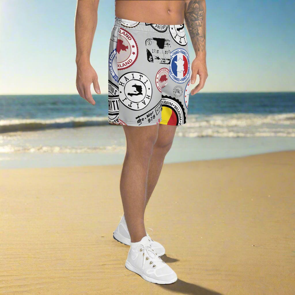 Passport Stamps Athletic Shorts - Respectez Le Code