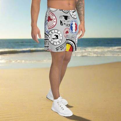 Passport Stamps Athletic Shorts - Respectez Le Code