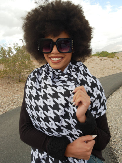 RLC Houndstooth Print Warm Fringed Scarf