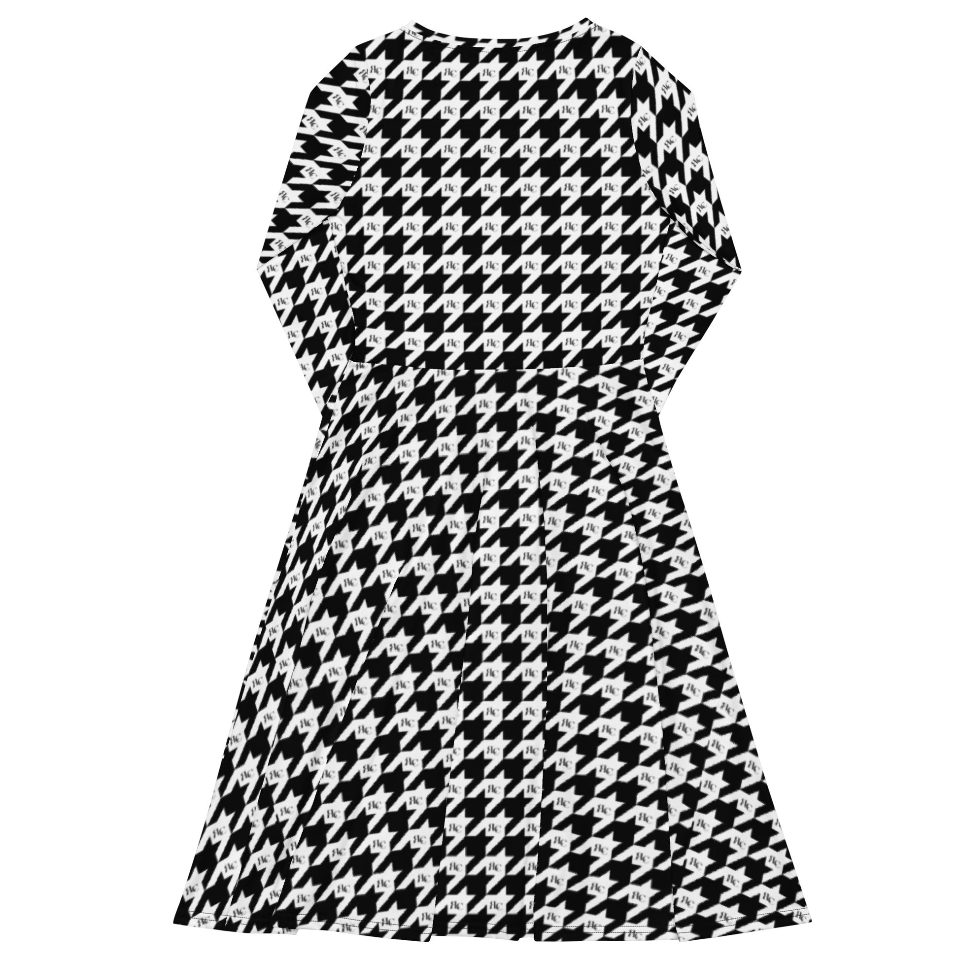 Flowy Flair RLC Logo Houndstooth Print Midi Dress - Respectez Le Code