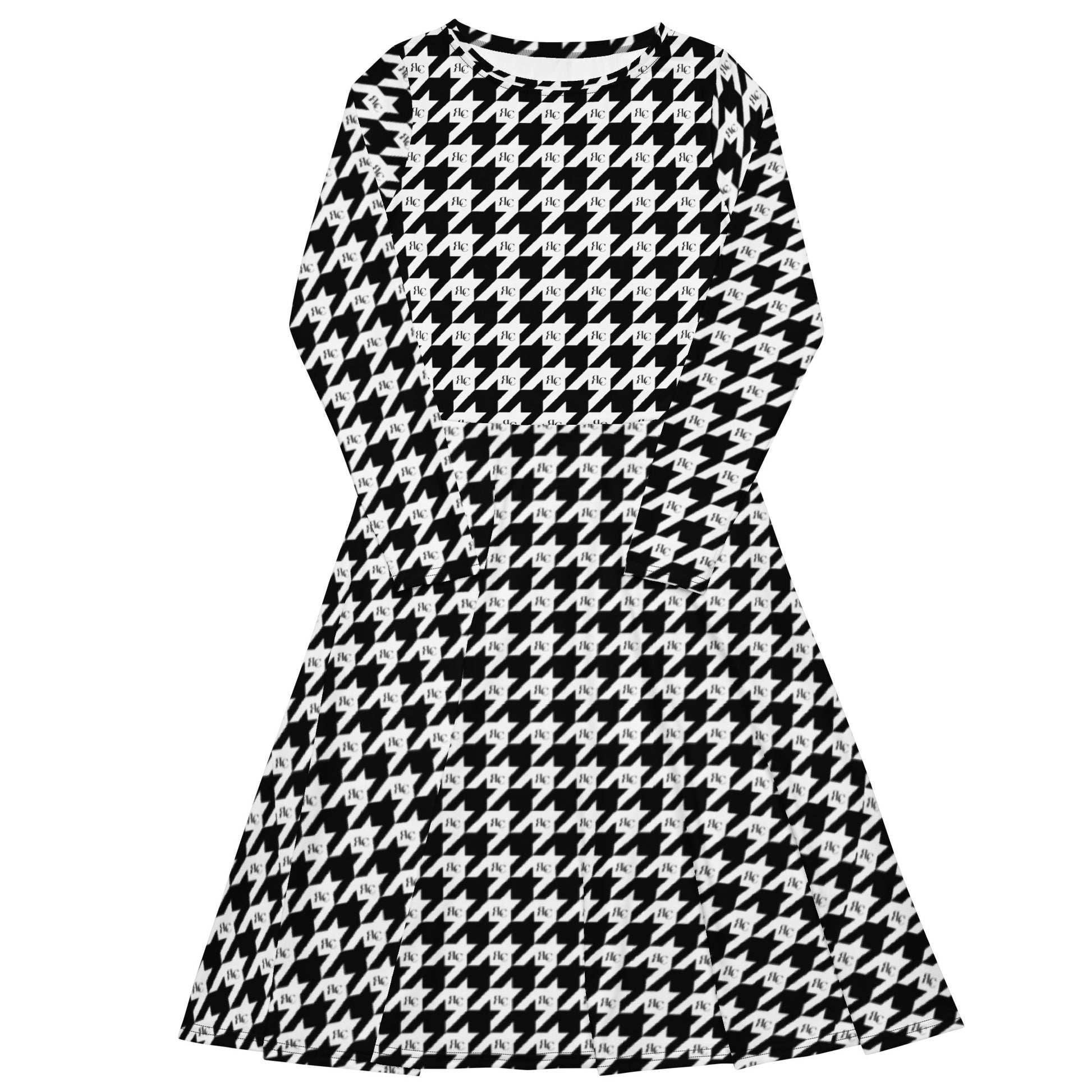 Flowy Flair RLC Logo Houndstooth Print Midi Dress - Respectez Le Code