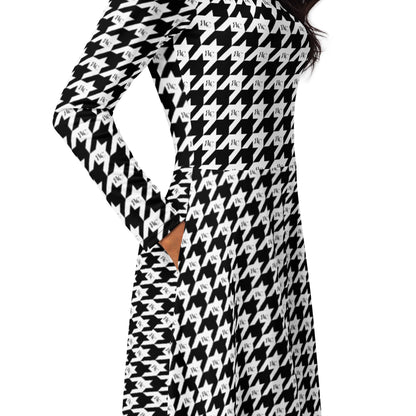 Flowy Flair RLC Logo Houndstooth Print Midi Dress - Respectez Le Code