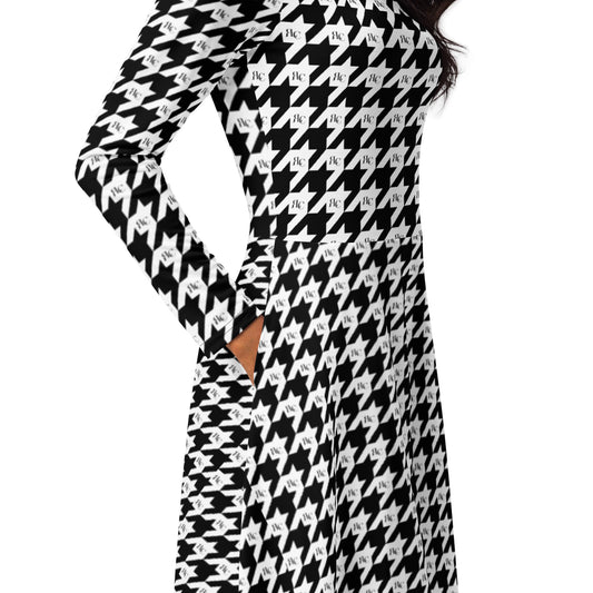 Flowy Flair RLC Logo Houndstooth Print Midi Dress - Respectez Le Code