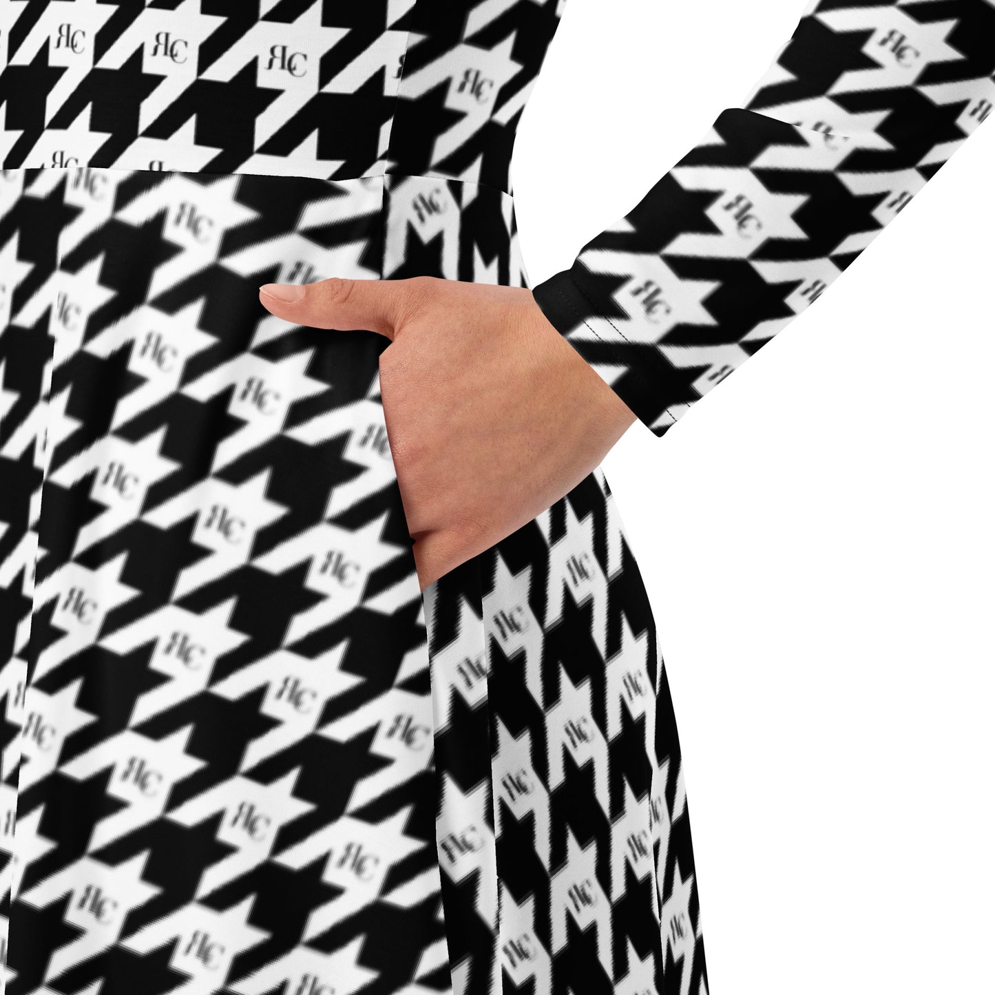 Flowy Flair RLC Logo Houndstooth Print Midi Dress - Respectez Le Code