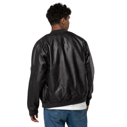 Classic Leather Bomber Jacket with RLC Logo Embroidery - Respectez Le Code