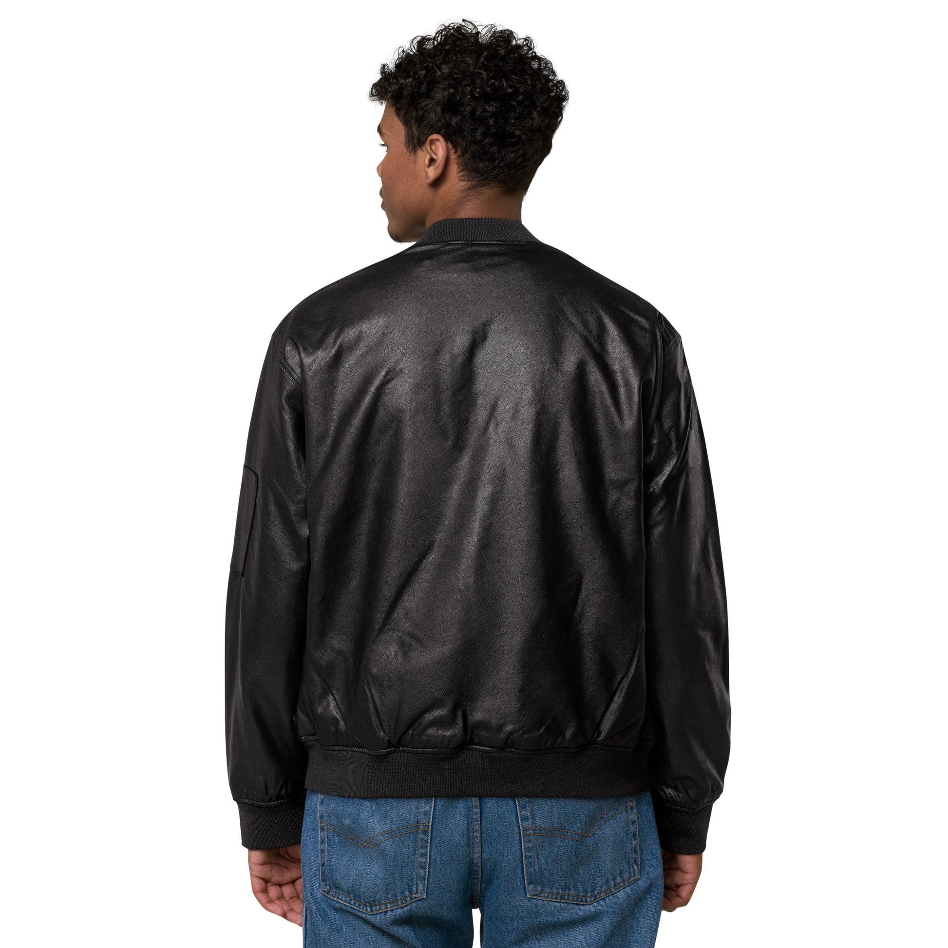 Classic Leather Bomber Jacket with RLC Logo Embroidery - Respectez Le Code