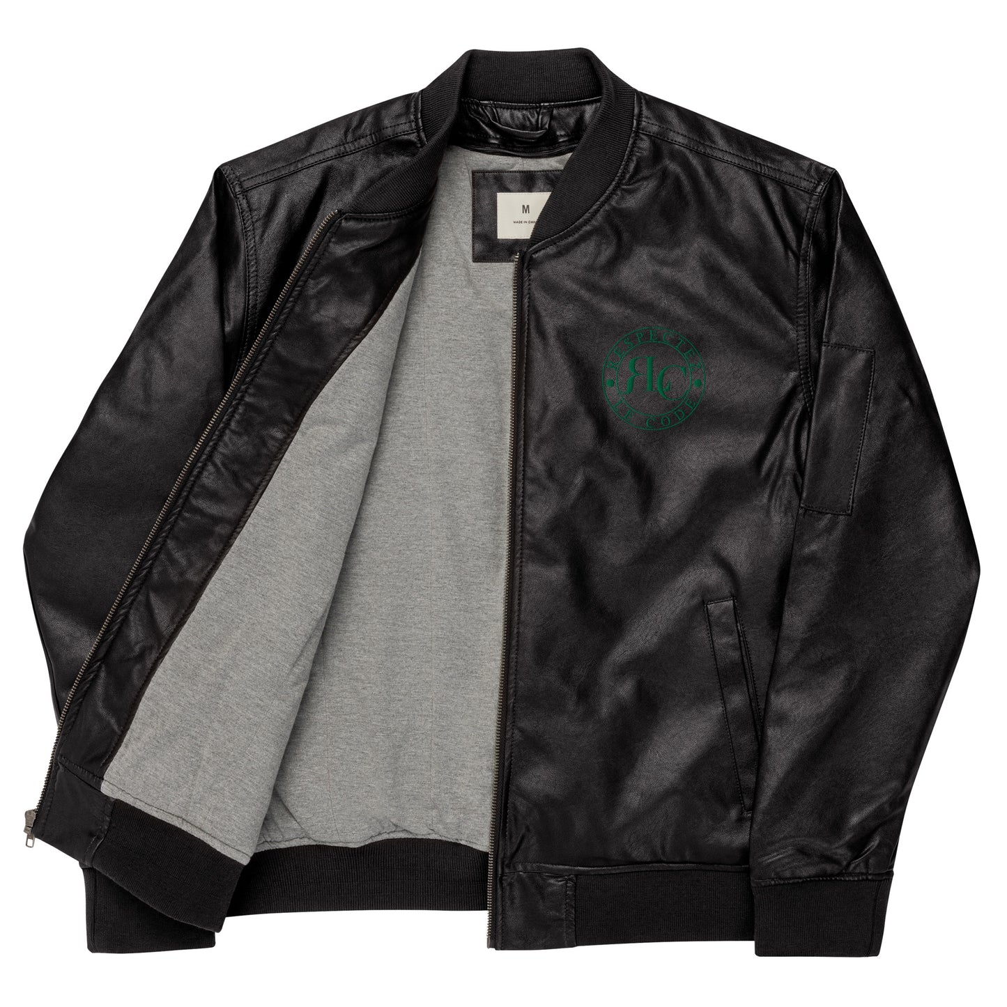 Classic Leather Bomber Jacket with RLC Logo Embroidery - Respectez Le Code