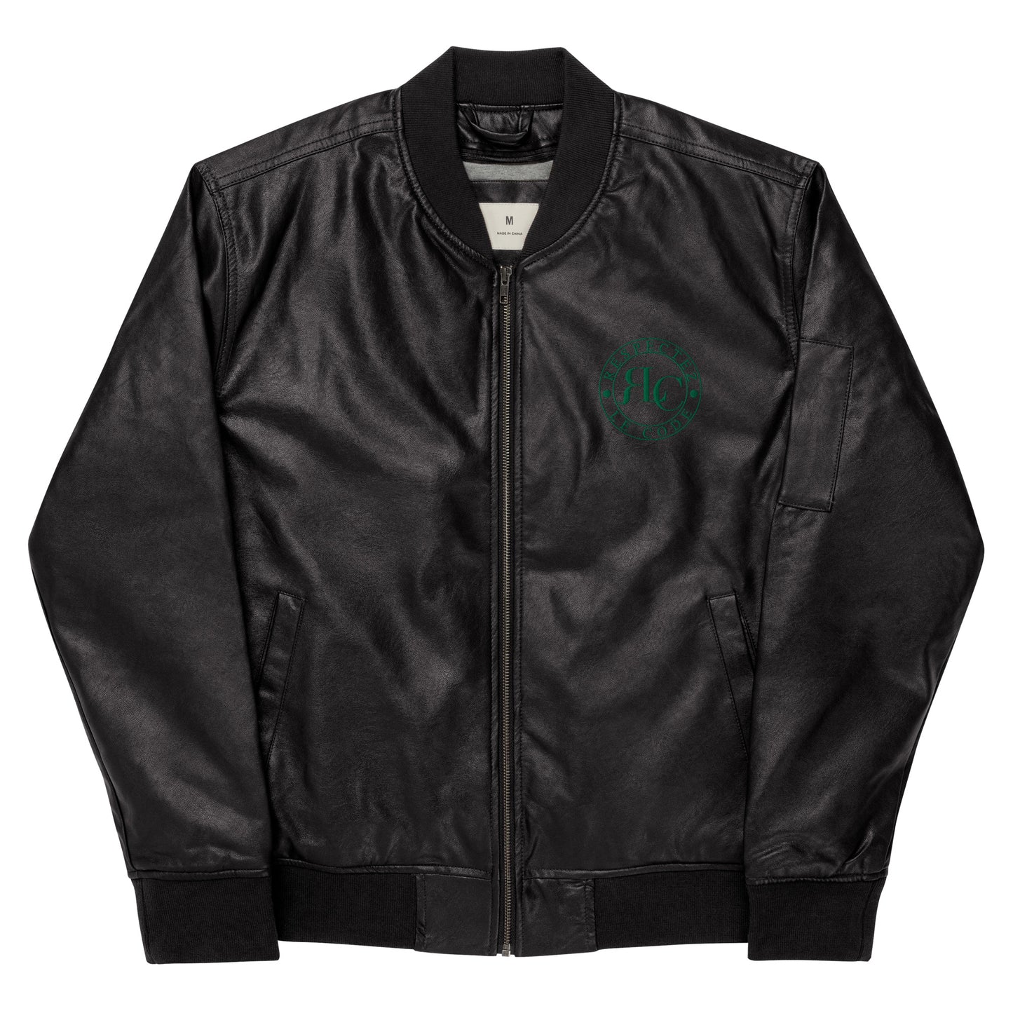 Classic Leather Bomber Jacket with RLC Logo Embroidery - Respectez Le Code