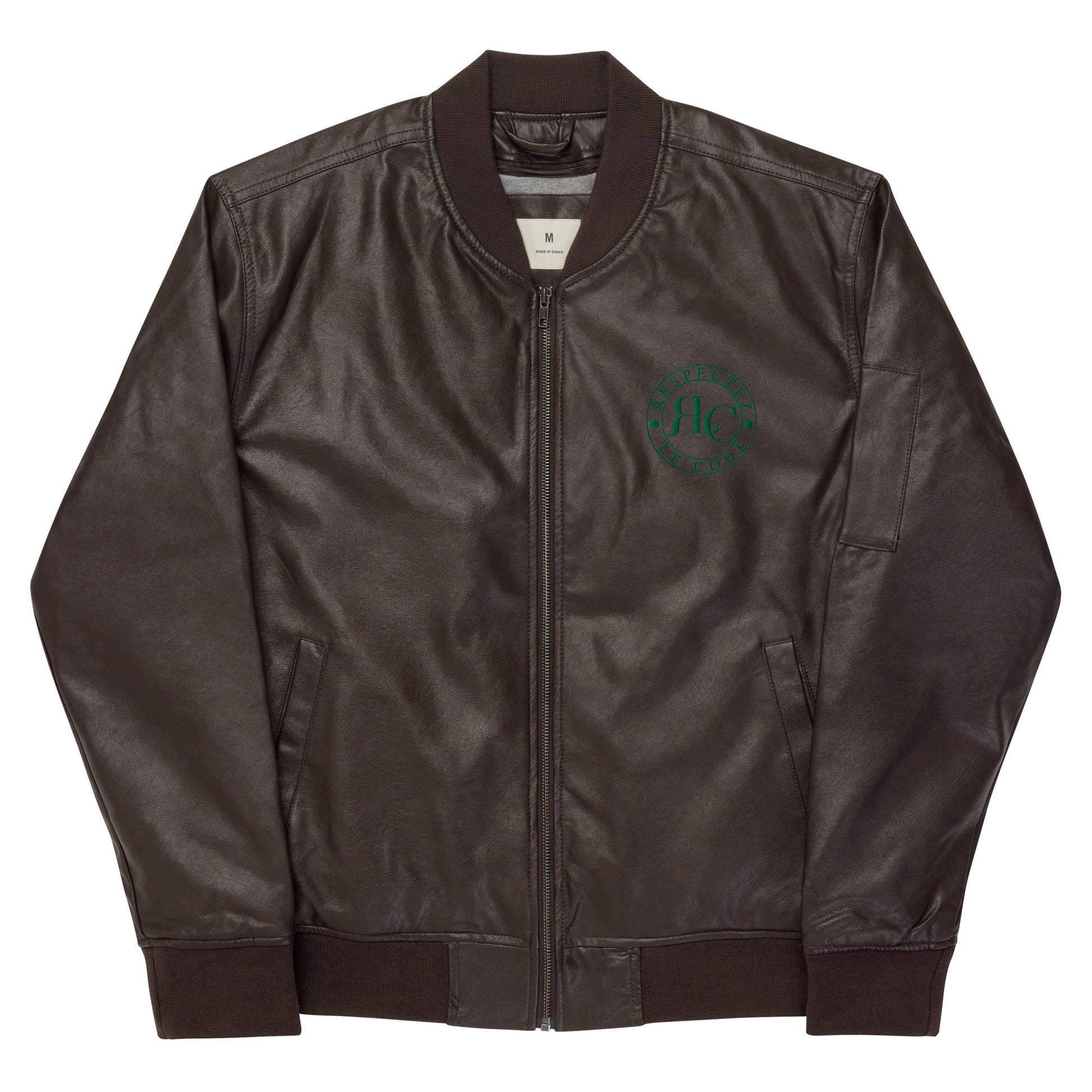 Classic Leather Bomber Jacket with RLC Logo Embroidery - Respectez Le Code