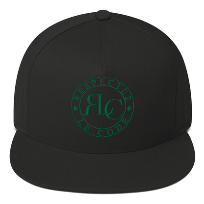 RLC Logo Money Green Embroidered Flat Bill Baseball Cap - Respectez Le Code