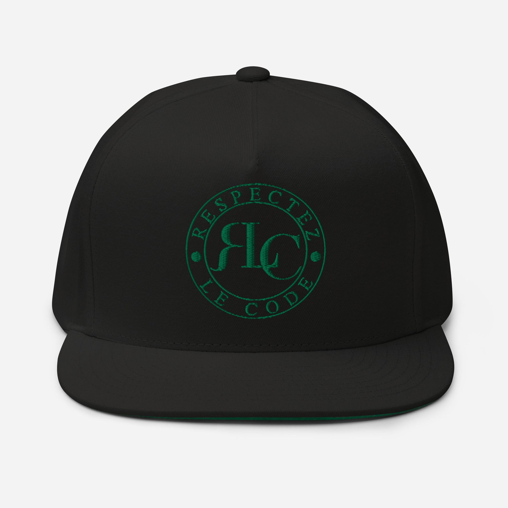 RLC Logo Money Green Embroidered Flat Bill Baseball Cap - Respectez Le Code