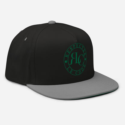 RLC Logo Money Green Embroidered Flat Bill Baseball Cap - Respectez Le Code