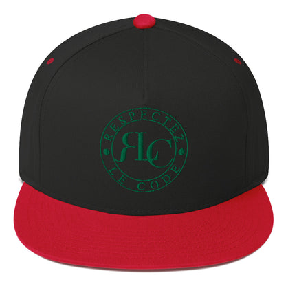 RLC Logo Money Green Embroidered Flat Bill Baseball Cap - Respectez Le Code