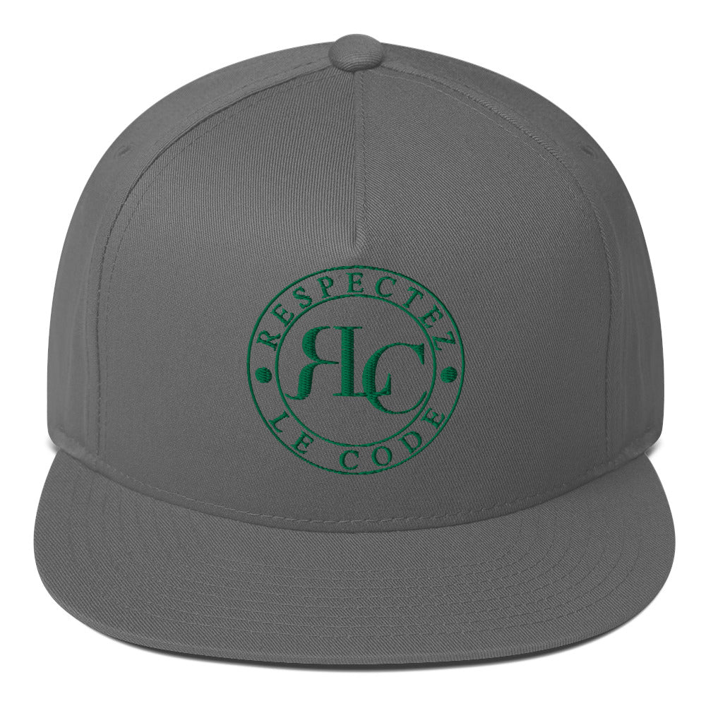 RLC Logo Money Green Embroidered Flat Bill Baseball Cap - Respectez Le Code