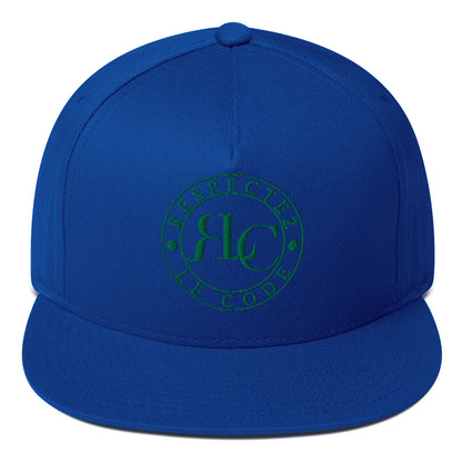 RLC Logo Money Green Embroidered Flat Bill Baseball Cap - Respectez Le Code