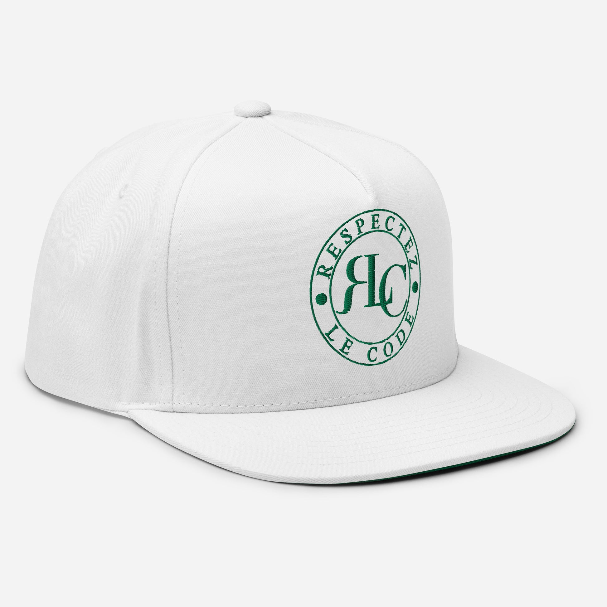 RLC Logo Money Green Embroidered Flat Bill Baseball Cap - Respectez Le Code