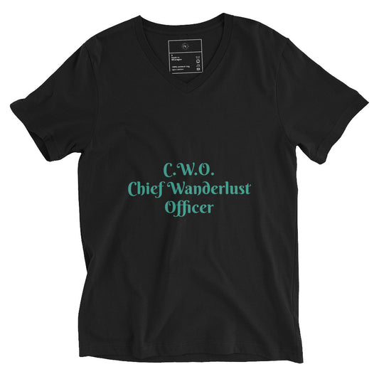 CWO Chief Wanderlust Officer Unisex Short Sleeve V-Neck T-Shirt