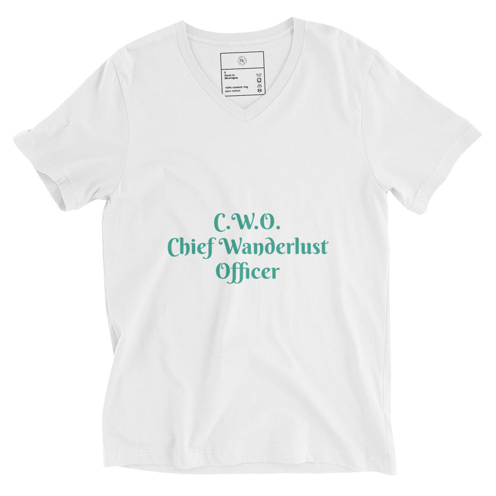 CWO Chief Wanderlust Officer Unisex Short Sleeve V-Neck T-Shirt