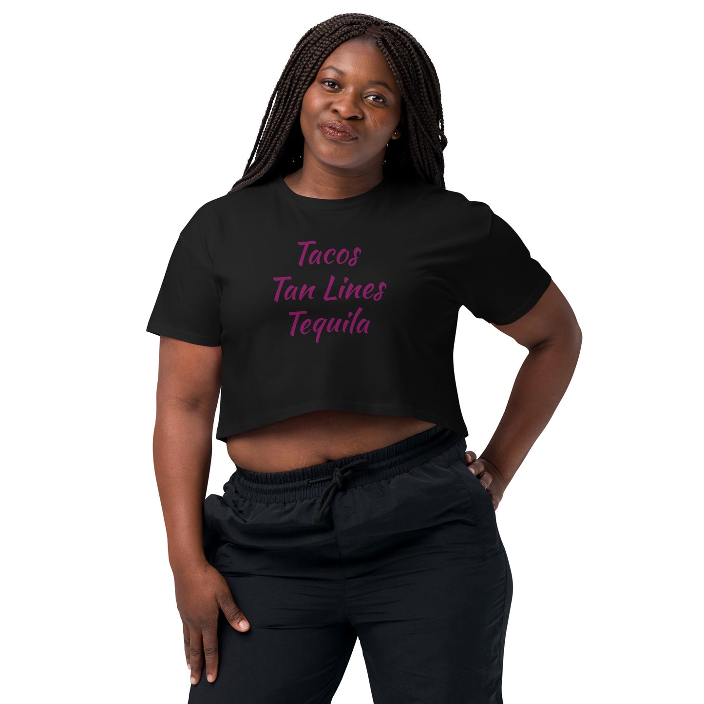 Tropical Trio Women’s Crop Top: Tacos Tan Lines Tequila - Respectez Le Code