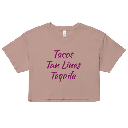 Tropical Trio Women’s Crop Top: Tacos Tan Lines Tequila - Respectez Le Code