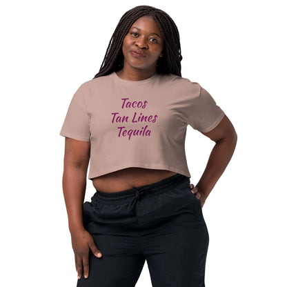 Tropical Trio Women’s Crop Top: Tacos Tan Lines Tequila - Respectez Le Code