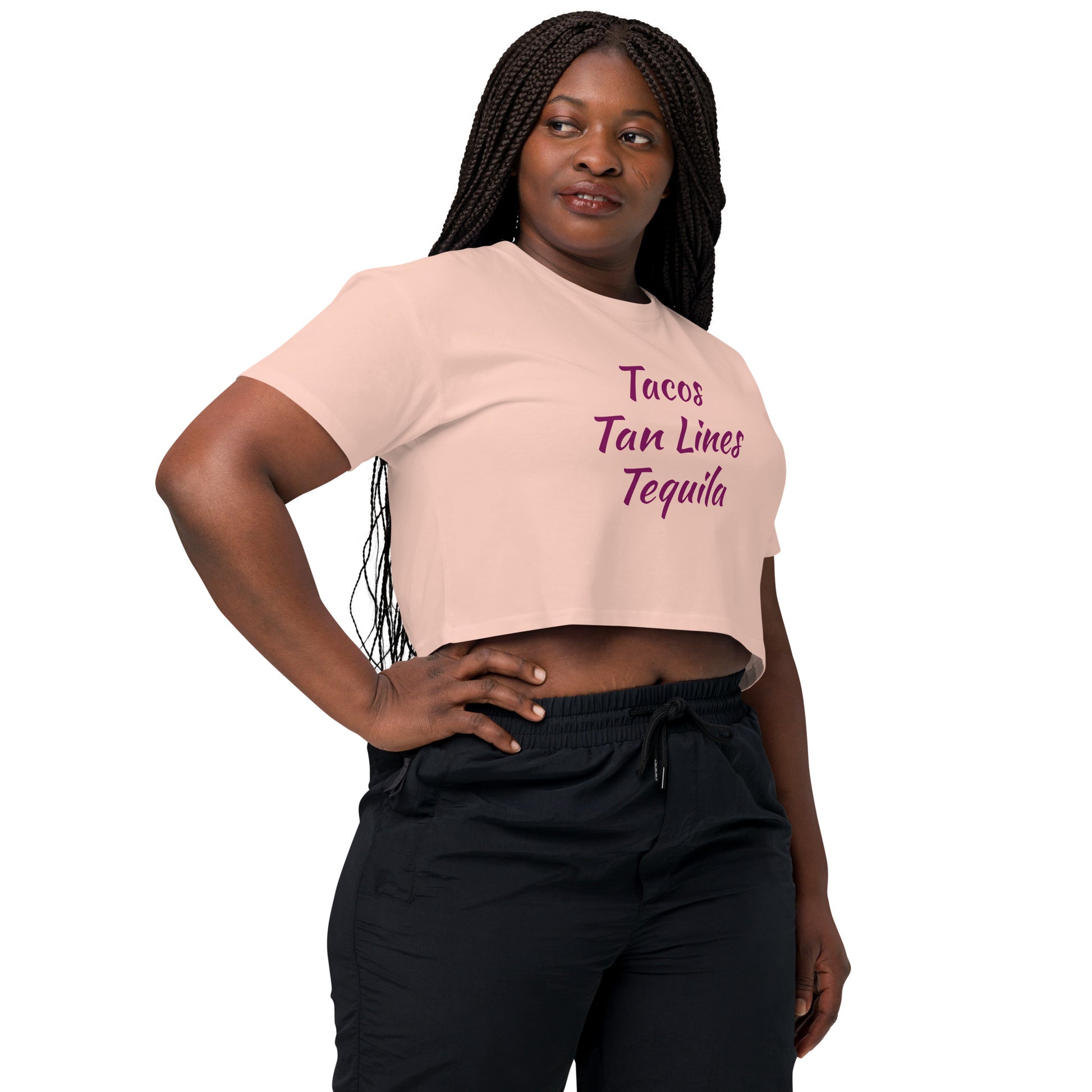 Tropical Trio Women’s Crop Top: Tacos Tan Lines Tequila - Respectez Le Code